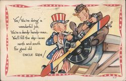 Uncle Sam Gives Encouragement to an Aircraft Mechanic Postcard