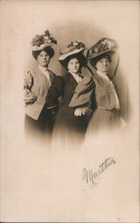 Three Well Dressed Women with Hats Postcard