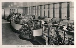 First Class Garden Lounge R.M.S. Queen Elizabeth Interiors Postcard Postcard Postcard