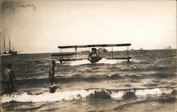 Plane on the Water Ships in the Background Postcard