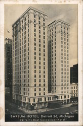 Barlum Hotel, Detroit's Most Convenient Hotel Cadillac Square One Block East of Woodward Michigan Postcard Postcard Postcard