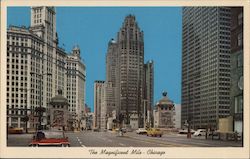 The Magnificent Mile Looking North on Michigan Avenue Wrigley Building, Tribune Tower and Equitable Building Chicago, IL Postcar Postcard