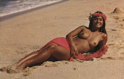 A Lovely Hawaiian Maiden on a Sunny Island Beach Risque & Nude Postcard Postcard Postcard