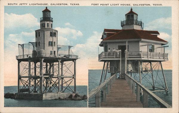 South Jetty Lighthouse, Fort Point Light House Galveston, TX Postcard