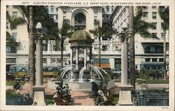 Electric Fountain, Plaza Park, U.S. Grant Hotel Postcard