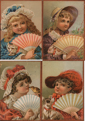 Lot of 4: Girls with Fans, Animals Trade Cards Trade Card Trade Card Trade Card