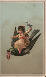 Girl Riding on Swallow Trade Card