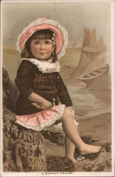 Girl Sitting on Beach: Mellin's Food Trade Cards Trade Card Trade Card Trade Card