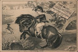 Child Riding Horse Jumping Over Downed Tree - Frank Millers Leather Preservative and Waterproof Oil Blacking New York, NY Trade  Trade Card