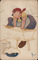 Woman Doing Washing Postcard