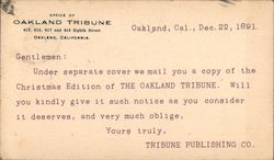 Office of Oakland Tribune Correspondence Card Postcard