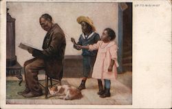 Up To Mischief - Children Bothering Man Reading Postcard