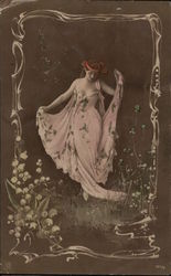 Woman Posing in Art Nouveau Style Women Postcard Postcard Postcard