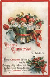 A Hearty Christmas Greeting. Little Christmas Waifs Are We, Bringing Joy To Thine And THee Postcard