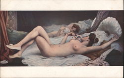 Nude Woman Lying Down "The Bunch of Roses" Postcard