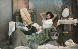 Woman Relaxing in Boudoir Postcard