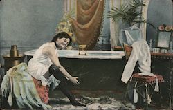 Woman Undressing for a Bath Postcard