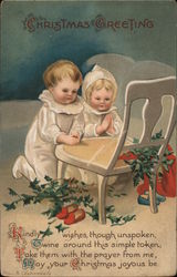 Two Children Praying: Christmas Greetings Ellen Clapsaddle Postcard Postcard Postcard