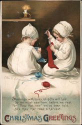 Christmas Greetings Stockings With Holes, No Gifts Will Hold, So We Must Sew Them Before We Rest Postcard