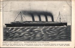 Lusitania Cunard Line Length 780 Feet, Breadth 88 Feet, Gross Tonnage 32,500 Tons, Displacement Tonnage 48,000 Tons Steamers Pos Postcard