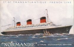 Cie Gle Transatlantique French Line "Normandie:" Le Havre Southampton New York Postcard