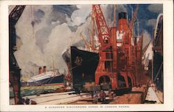 A Cunarder Discharging Cargo In London Docks Steamers Postcard Postcard Postcard