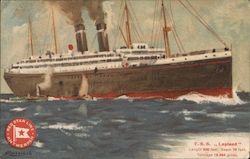 Red Star Line Antwerpen T.S.S. Lapland, Length 620 Feet, Beam 70 Feet, Tonnage 18,694 Gross Steamers Postcard Postcard Postcard