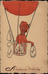 Rare Devil Dropping Sandbags From Hot Air Balloon: Ahaborus Mikulas Postcard