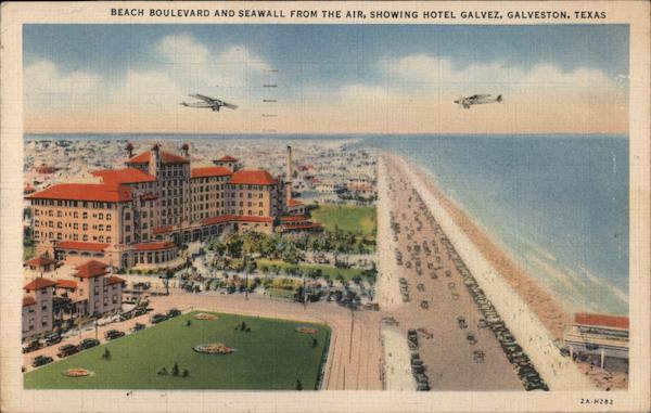 Beach Boulevard And Seawall From The Air, Showing Hotel Galvez ...