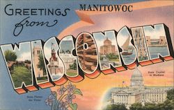 Greetings from Manitowoc, Wisconsin - State Flower and Capital Postcard Postcard Postcard