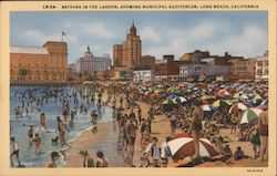 Bathing in the Lagoon, Showing Municipal Auditorium Postcard