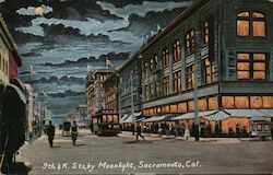 9th & K. Sts., By Moonlight Sacramento, CA Postcard Postcard Postcard