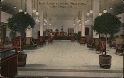 Main Lobby Of Golden West Hotel Postcard