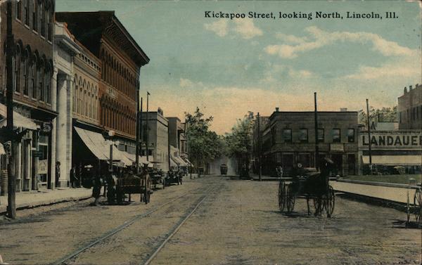 Kickapoo Street Looking North Lincoln, IL Postcard