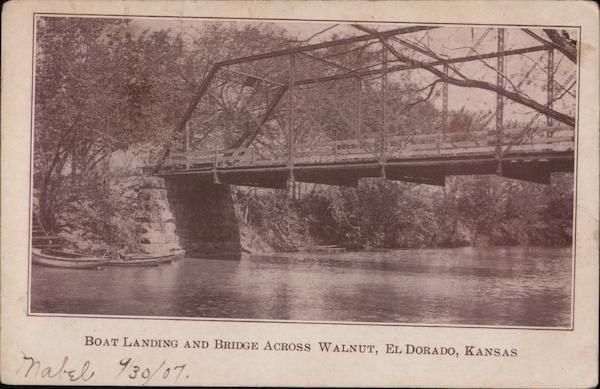 Boat Landing and Bridge Across Walnut El Dorado, KS Postcard - CarD00958 Fr