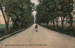 Grant Avenue Between Junction City and Fort Riley, Kan. Postcard