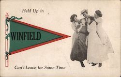 Man and Two Women Held Up in Winfield, Can't Leave for Some Time Kansas Postcard Postcard Postcard