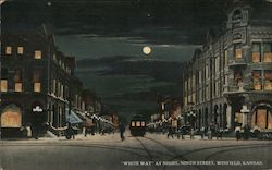 White Way at Night, Ninth Street Winfield, KS Postcard Postcard Postcard