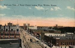 Bird's-eye View of Retail District looking West Wichita, KS Postcard Postcard Postcard