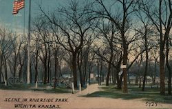 Scene in Riverside Park - Flag and Cannons Wichita, KS Postcard Postcard Postcard