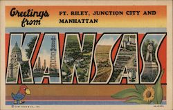 Greetings from Kansas - Ft. Riley, Junction City and Manhattan Postcard