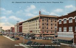 Sixteenth Street and Business District, Plains Hotel Cheyenne, WY Postcard Postcard Postcard