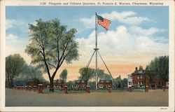 Flagpole and Officers Quarters, Ft. Francis E. Warren Cheyenne, WY Postcard Postcard Postcard