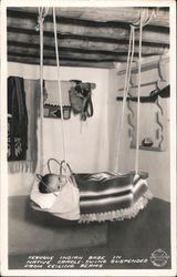 Tesuque Indian Babe in Native Cradle Swing Suspended from Ceiling Beams Postcard