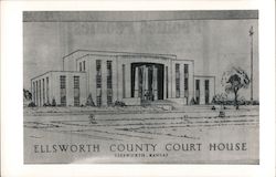 Ellsworth County Court House Architectural Drawing Kansas Postcard Postcard Postcard