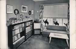 Mid Century Modern TV Room - Barkcloth, Rabbit Ears, Christmas Decor Postcard