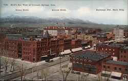 Bird's Eye View Alamo Hotel, Antlers Hotel, Exchange Nat. Bank Bldg. Colorado Springs, CO Postcard Postcard Postcard