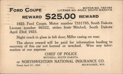 Stolen Car - $25 Reward Mitchell, SD Reward Cards Postcard Postcard Postcard