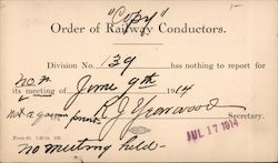 Order of Railway Conductors #139 Postcard