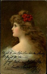 Blond Woman with Red Flower in Hair Postcard